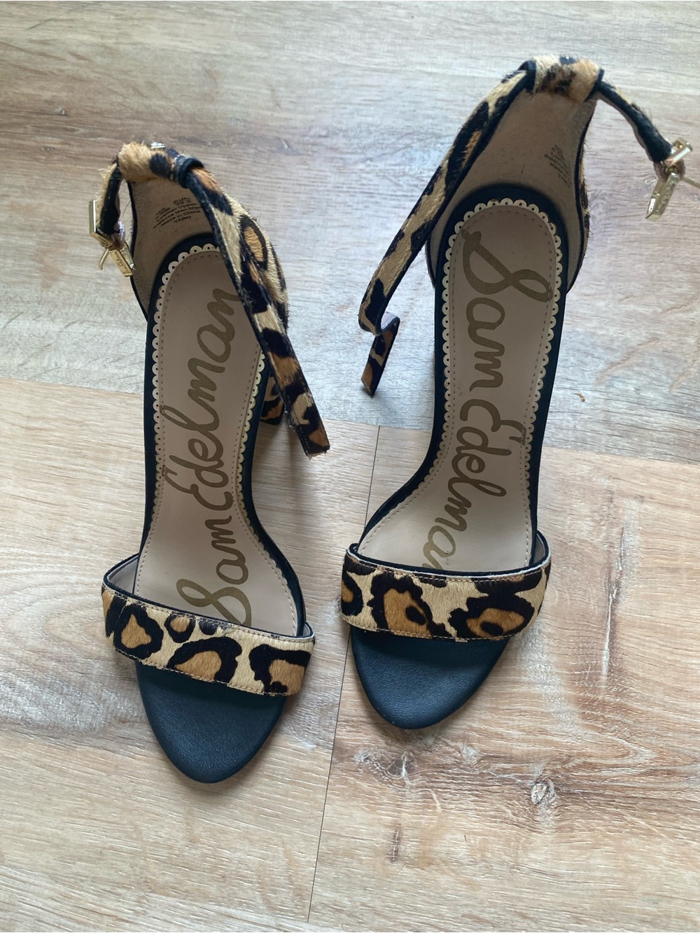 Sam Edelman Leopard Calf Hair Block Heel Sandals Ankle Strap Size 6.5